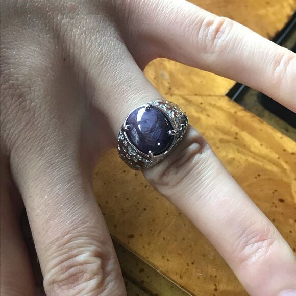 Natural Star Ruby Moissanite Sterling Silver Ring Size 6 - Picture 4 of 10